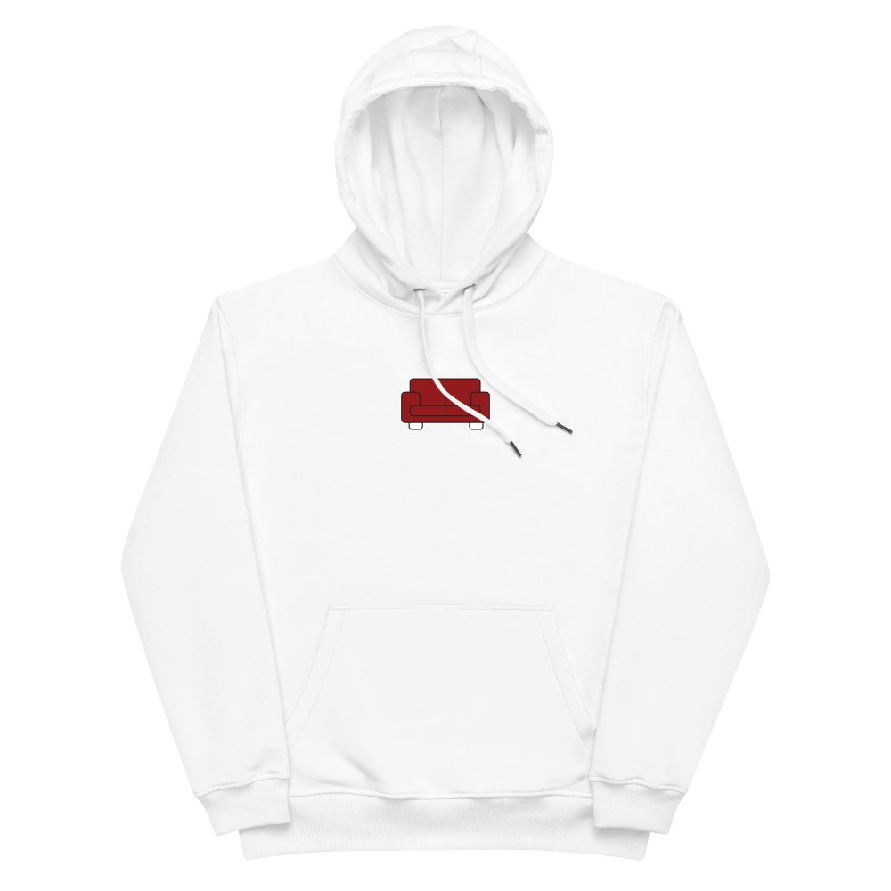 White hoodie clearance red writing